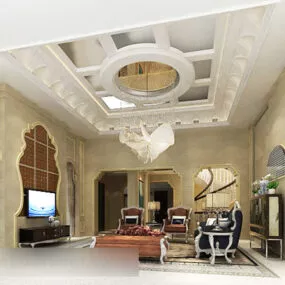 European Living Room Ceiling Interior V4 3d model