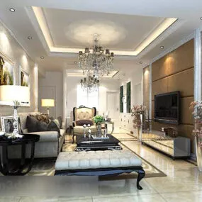European Living Room Chandeliers Interior V4 3d model