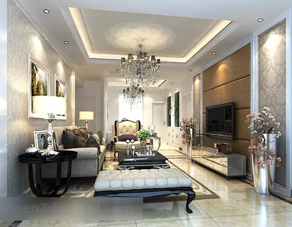 European Living Room Chandeliers Interior V4 3d model European Living Room Chandeliers Interior V4 3d model