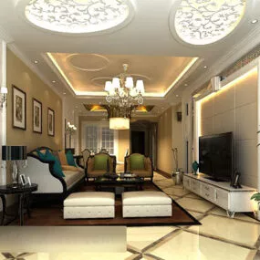 New Chinese Style Living Room Interior V4 3d model