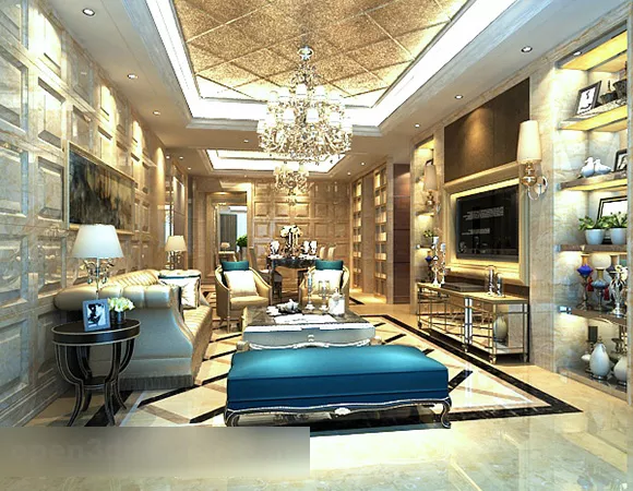 European Living Room Crystal Lamp Interior V1 3d model European Living Room Crystal Lamp Interior V1 3d model