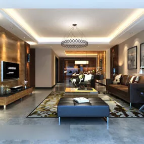 Modern Living Room Hanging Painting Interior V1 3d model