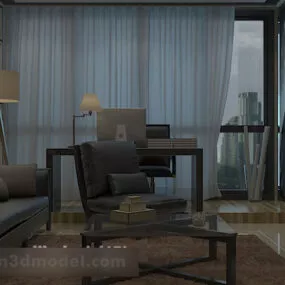 Living Room Curtains Interior V3 3d model