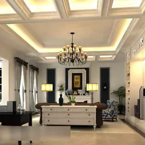 European Living Room Chandeliers Interior V6 3d model