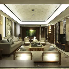 Chinese Simple Living Room Interior V1 3d model