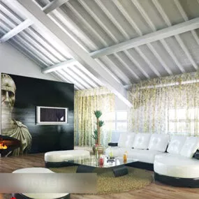 White Modern Living Room Interior 3d model