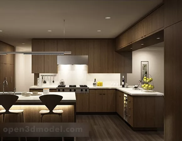 Warm Style Kitchen Interior 3d model Warm Style Kitchen Interior 3d model