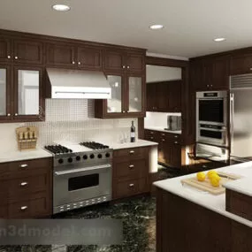 Wooden Kitchen Interior 3d model