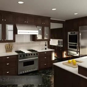 Basic Wooden Kitchen Space Interior 3d model