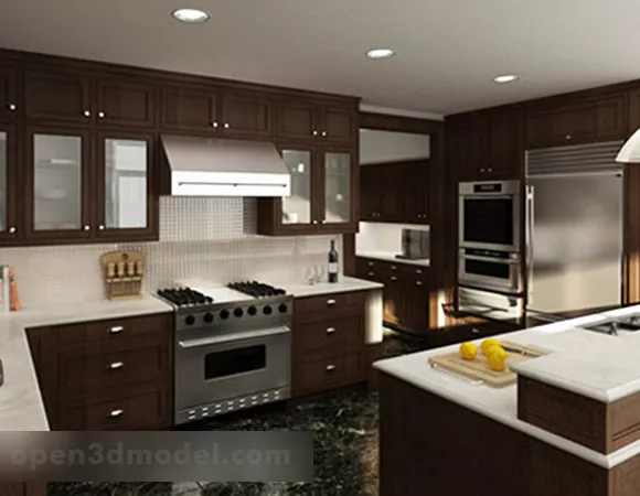 Basic Wooden Kitchen Space Interior 3d model Basic Wooden Kitchen Space Interior 3d model