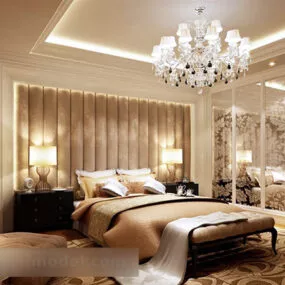 European Style Bedroom With Chandilier Interior 3d model