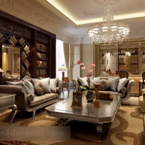 European Living Study Room Room Interior 3d model