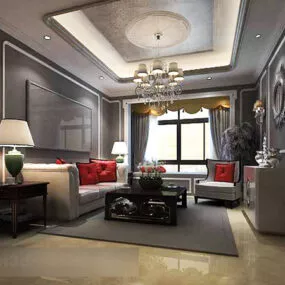 European Living Room Ceiling Decoration Interior 3d model