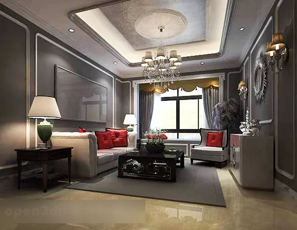 European Living Room Ceiling Decoration Interior 3d model European Living Room Ceiling Decoration Interior 3d model