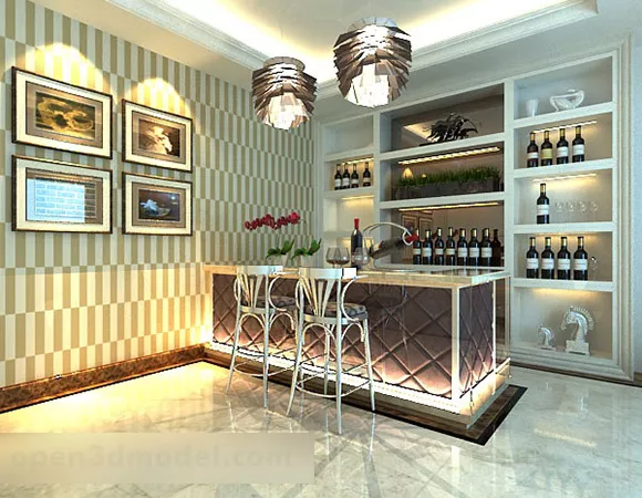 Home Bar Wine Shelves Interior 3d model Home Bar Wine Shelves Interior 3d model