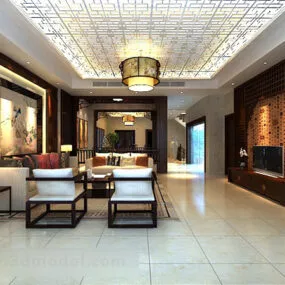 Chinese Design Living Room Interior 3d model