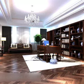 Chinese Style Study Room Room Interior 3d model
