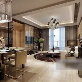 Simple Living Room Curtains Interior V2 3d model
