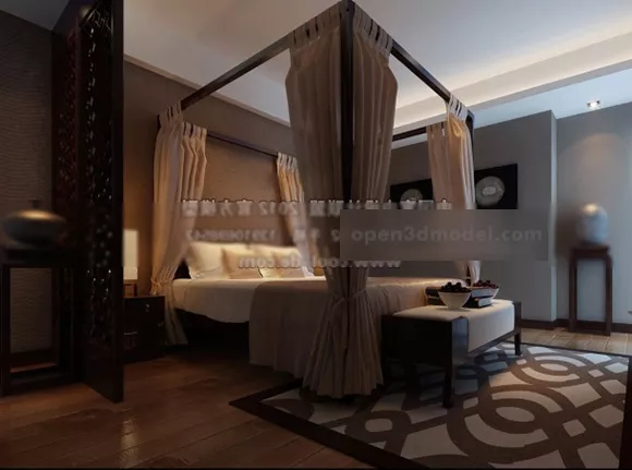 Bedroom With Poster Bed Interior 3d model Bedroom With Poster Bed Interior 3d model