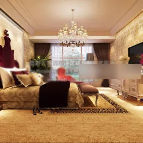 Western Hotel Bedroom Interior 3d model
