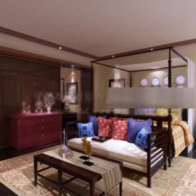 Southeast Asian Style Bedroom Interior V1 3d model