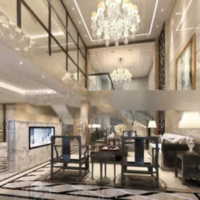 Chinese Style Living Room Duplex Interior 3d model