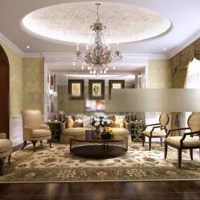 European Villa Living Room Interior V5 3d model