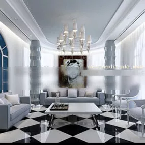 White Ceramic Living Room Interior 3d model