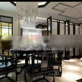 Chinese Restaurant Wood Style Interior 3d model