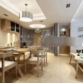 Wooden Modern Restaurant Interior 3d model