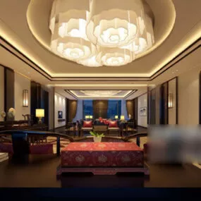 Villa Living Room Round Ceiling Interior 3d model