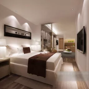 Modern White Minimalist Bedroom Interior 3d model