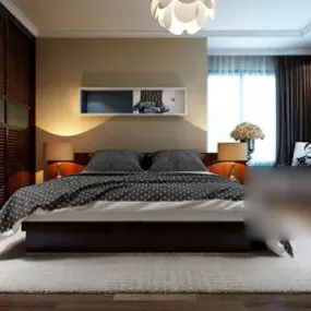 Chinese Simple Style Bedroom Interior 3d model
