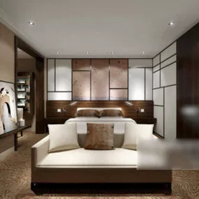 Chinese Wooden Style Bedroom Interior 3d model