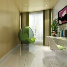 Simple Modern Study Room Interior 3d model