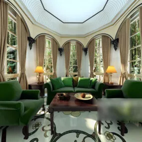 Green Furniture European Living Room Interior 3d model