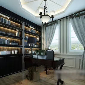 Classic Study Room With Bookcase Interior 3d model