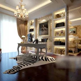 European Style Study Room Interior 3d model