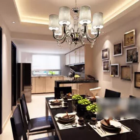 Dinning Room Chandeliers Design Interior 3d model