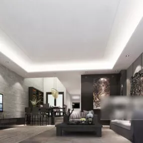 Living Room Sofa Background Wall Interior V2 3d model