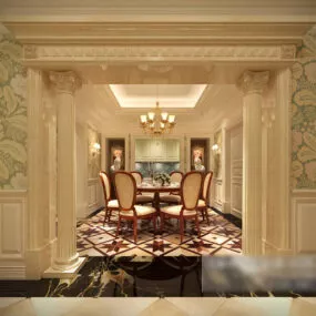 European Restaurant Chandeliers Design Interior 3d model
