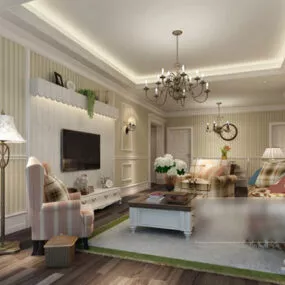 European Retro Living Room Interior V2 3d model