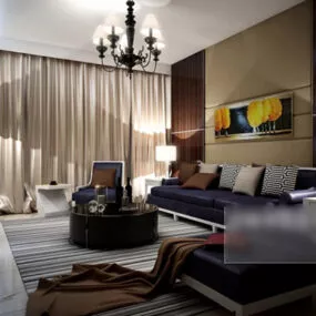 Living Room With Curtains Interior 3d model