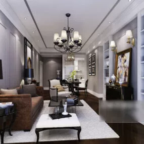 Modern Living Room Chandeliers Design Interior V1 3d model