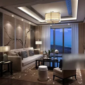Modern Chandelier Living Room Interior 3d model