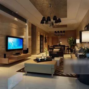 Modern Living Room With Painting Interior 3d model