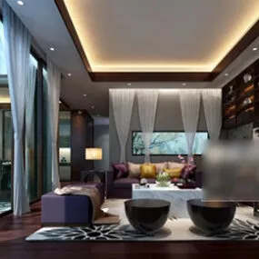 Villa Living Room Curtains Interior V2 3d model