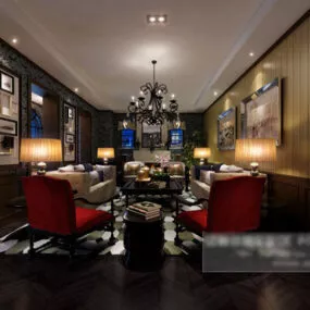 Chinese Old Style Living Room Interior 3d model