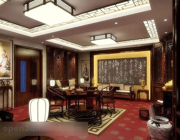 Chinese Tea Room Wood Furniture Interior 3d model Chinese Tea Room Wood Furniture Interior 3d model