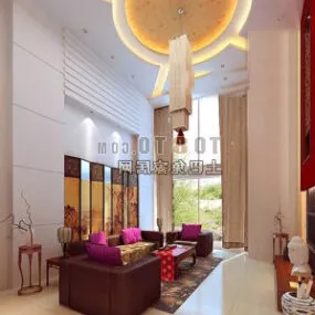European Living Room High Ceiling Interior 3d model